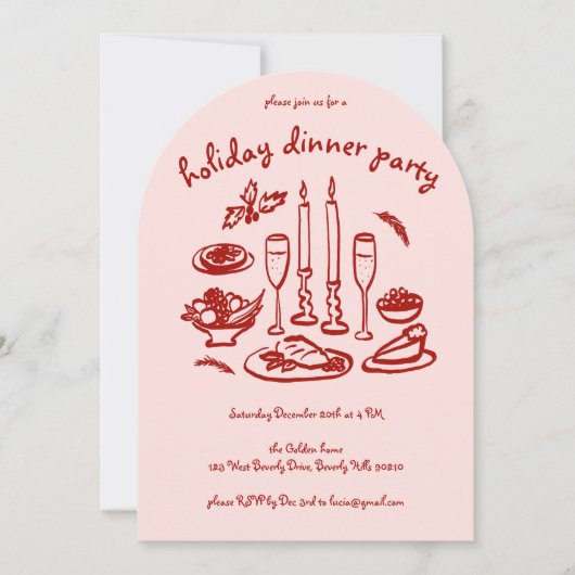 Whimsical Girly Holiday Dinner Party Arched Xmas Kaart (Voorkant)