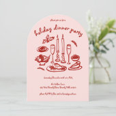 Whimsical Girly Holiday Dinner Party Arched Xmas Kaart (Staand voorkant)