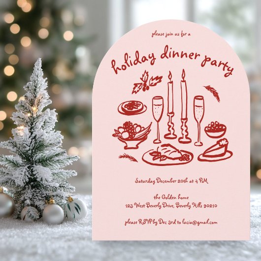 Whimsical Girly Holiday Dinner Party Arched Xmas Kaart