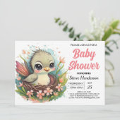 Whimsical Girly Nest Bird Baby shower Kaart (Staand voorkant)