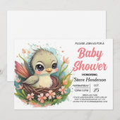 Whimsical Girly Nest Bird Baby shower Kaart (Voorkant / Achterkant)