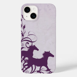 Whimsical Girly Paarse Wild Horses Case-Mate iPhone 14 Hoesje