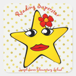 Whimsical Girly Reading Superstar School Vierkante Sticker