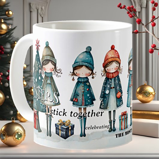 Whimsical Girly Sisters Kerstmis Koffiemok