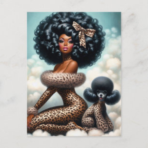 Whimsical  Glamour: Afro Pin-Up Luipaard Briefkaart