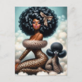 Whimsical Glamour: Afro Pin-Up Luipaard Briefkaart (Voorkant)