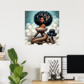 Whimsical  Glamour: Afro Pin-Up Luipaard Poster (Thuiskantoor)