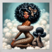 Whimsical  Glamour: Afro Pin-Up Luipaard Poster (Voorkant)