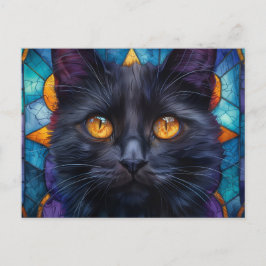 Whimsical Glas in lood Black Cat Briefkaart