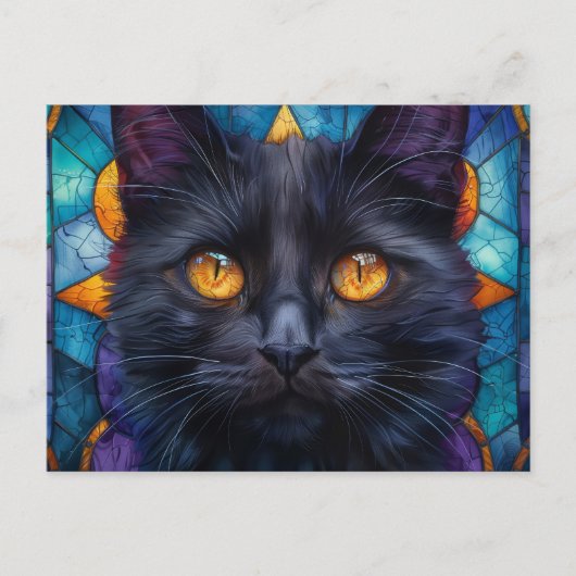 Whimsical Glas in lood Black Cat Briefkaart (Voorkant)
