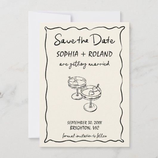 Whimsical Glasses Hearts Drawn Save the Date Kaart (Voorkant)