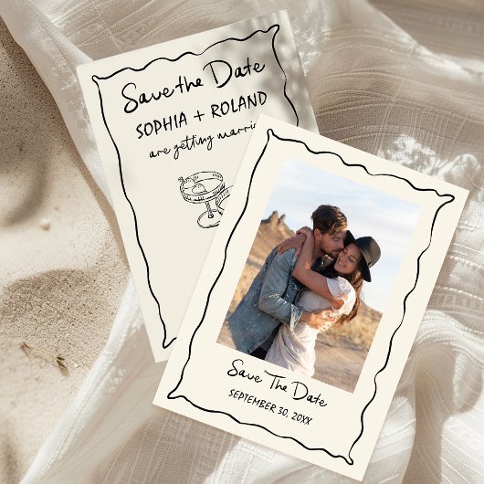 Whimsical Glasses Hearts Drawn Save the Date Kaart