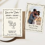 Whimsical Glasses Hearts Drawn Save the Date Kaart