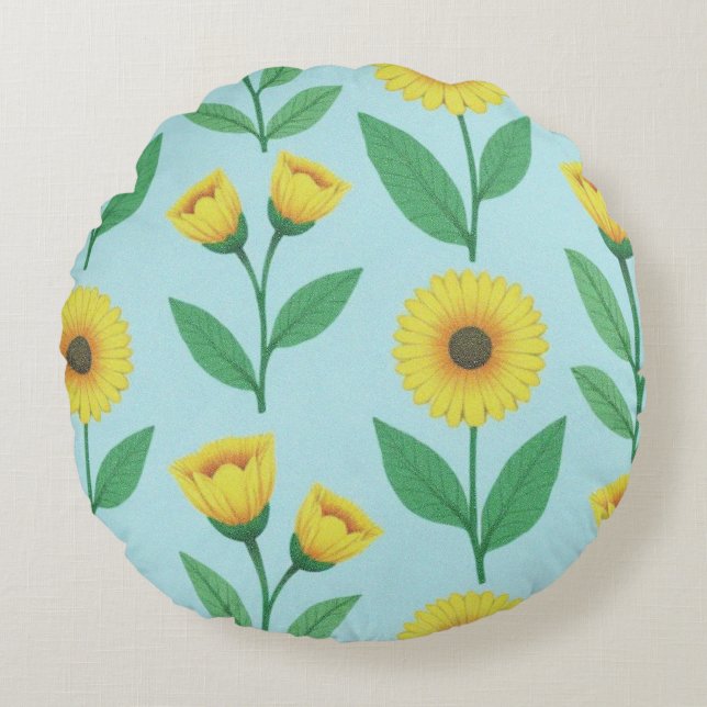 Whimsical Glee Bloom Rond Kussen (Voorkant)