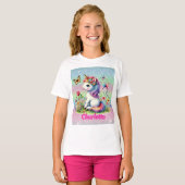 Whimsical glitter bloem eenhoorn T-shirt (Voorkant volledig)