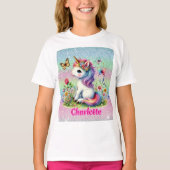 Whimsical glitter bloem eenhoorn T-shirt (Voorkant)