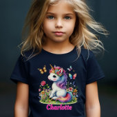 Whimsical glitter bloem eenhoorn zwart T-Shirt