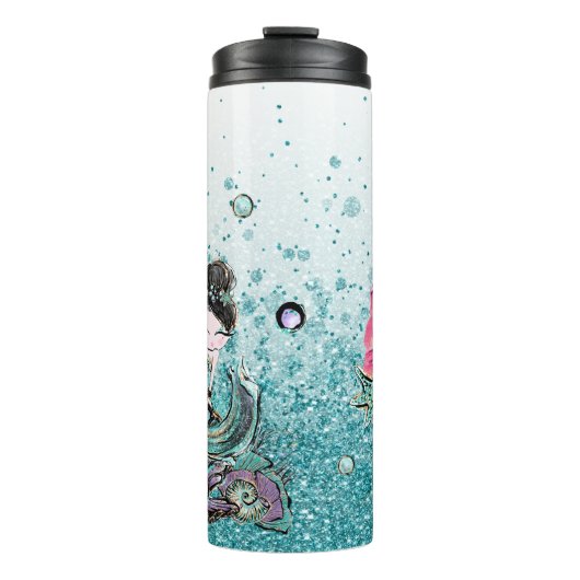 *~* Whimsical Glitter Mermaid Zee Turtle Shells Thermosbeker (Voorkant)