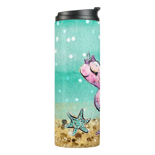 *~* Whimsical Glitter Mermaid Zee Turtle Shells  Thermosbeker (Gedraaid links)