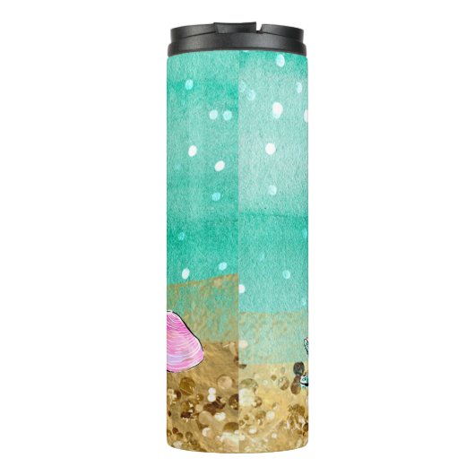 *~* Whimsical Glitter Mermaid Zee Turtle Shells  Thermosbeker (Achterkant)