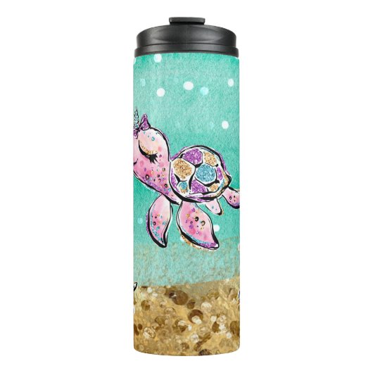 *~* Whimsical Glitter Zee Turtle Shells Star fish Thermosbeker (Voorkant)