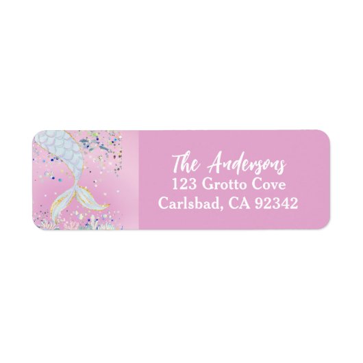 Whimsical Glitter Zeemeermin Beach Zee Retouradres Etiket (Voorkant)