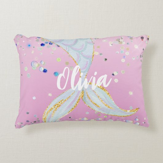 Whimsical Glitter Zeemeermin Beachy Onder het Zee Accent Kussen (Voorkant)