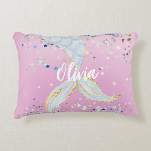 Whimsical Glitter Zeemeermin Beachy Onder het Zee Accent Kussen (Voorkant)