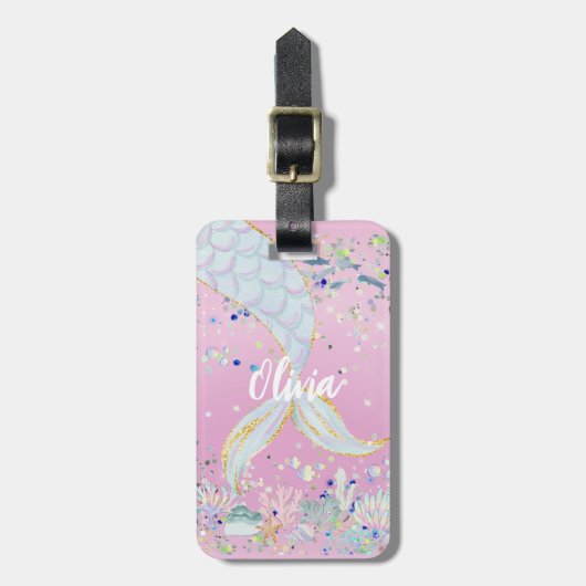 Whimsical Glitter Zeemeermin Beachy Onder het Zee Bagagelabel (Voorkant verticaal)
