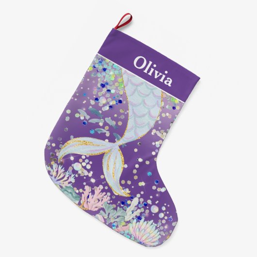 Whimsical Glitter Zeemeermin Beachy Onder het Zee Grote Kerstsok (Voorkant (Hangend))