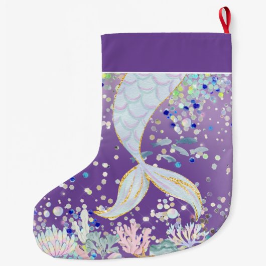 Whimsical Glitter Zeemeermin Beachy Onder het Zee Grote Kerstsok (Achterkant)