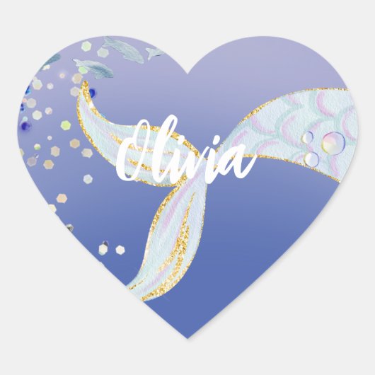 Whimsical Glitter Zeemeermin Beachy Onder het Zee Hart Sticker (Voorkant)