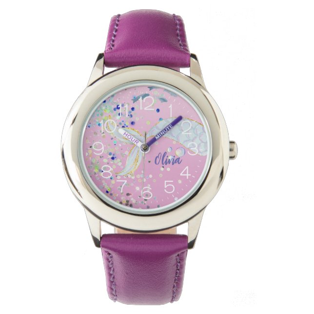 Whimsical Glitter Zeemeermin Beachy Onder het Zee Horloge (Voorkant)