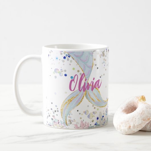Whimsical Glitter Zeemeermin Beachy Onder het Zee Koffiemok (Met donut)