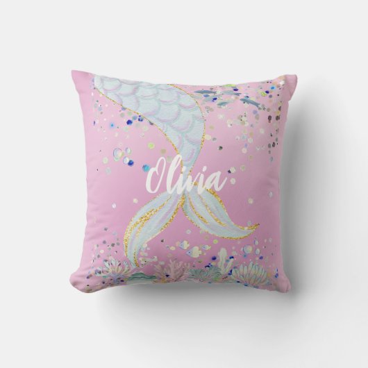 Whimsical Glitter Zeemeermin Beachy Onder het Zee Kussen (Voorkant)