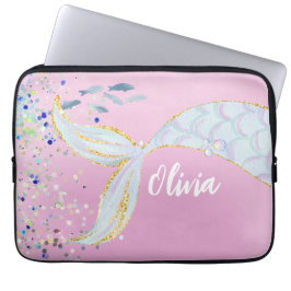 Whimsical Glitter Zeemeermin Beachy Onder het Zee Laptop Sleeve