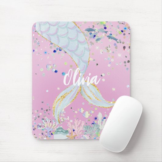 Whimsical Glitter Zeemeermin Beachy Onder het Zee Muismat (Met muis)