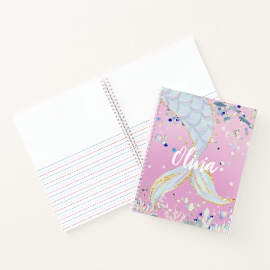Whimsical Glitter Zeemeermin Beachy Onder het Zee Notitieboek (Binnen)
