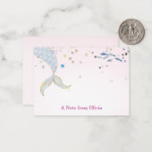 Whimsical Glitter Zeemeermin Beachy Onder het Zee Notitiekaartje (Voorkant / Achterkant in situ)