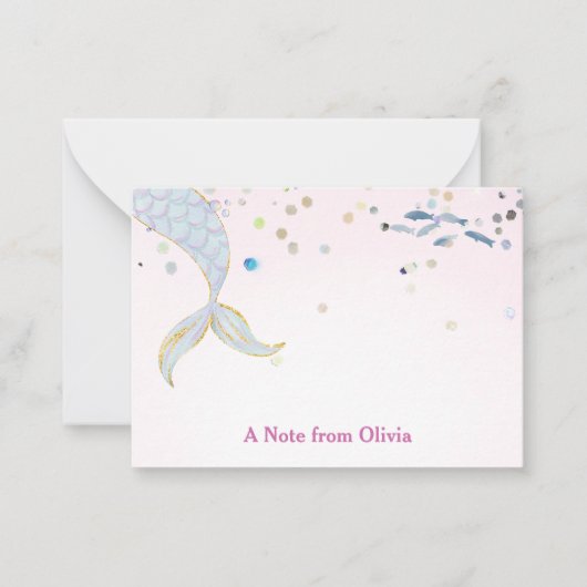 Whimsical Glitter Zeemeermin Beachy Onder het Zee Notitiekaartje (Voorkant)