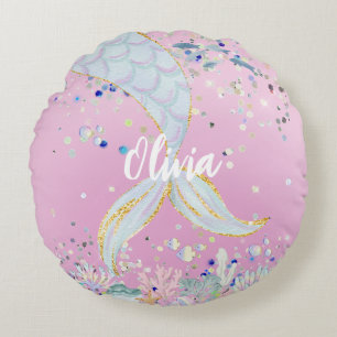 Whimsical Glitter Zeemeermin Beachy Onder het Zee Rond Kussen