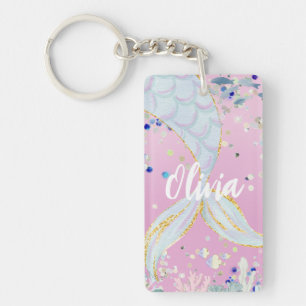 Whimsical Glitter Zeemeermin Beachy Onder het Zee Sleutelhanger