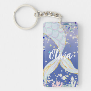 Whimsical Glitter Zeemeermin Beachy Onder het Zee Sleutelhanger