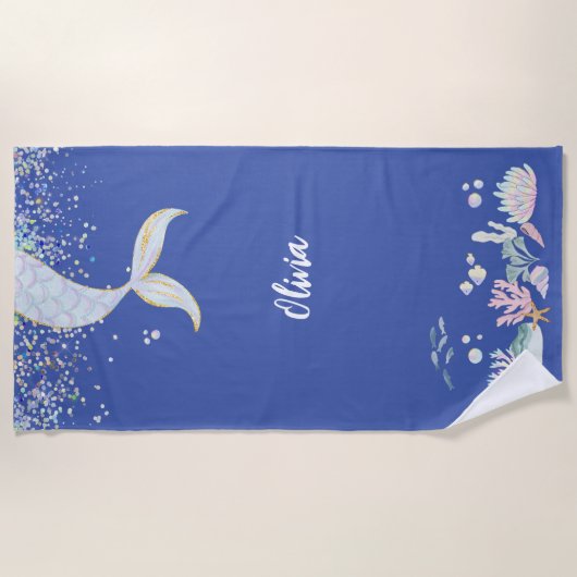 Whimsical Glitter Zeemeermin Beachy Onder het Zee Strandlaken (Voorkant)