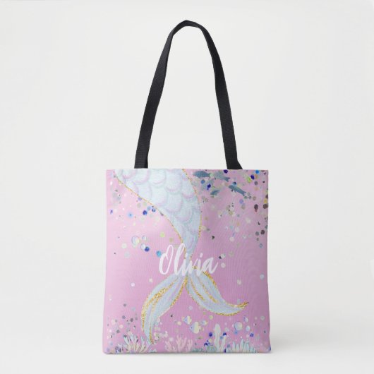 Whimsical Glitter Zeemeermin Beachy Onder het Zee Tote Bag (Voorkant)