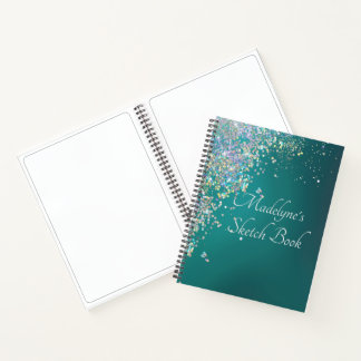 Whimsical Glittery Blauwgroen Sketch Notitieboek