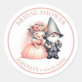 Whimsical Gnome Bride & Groom Vrijgezellenfeest Fa Ronde Sticker (Voorkant)