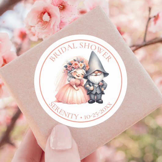 Whimsical Gnome Bride & Groom Vrijgezellenfeest Fa Ronde Sticker