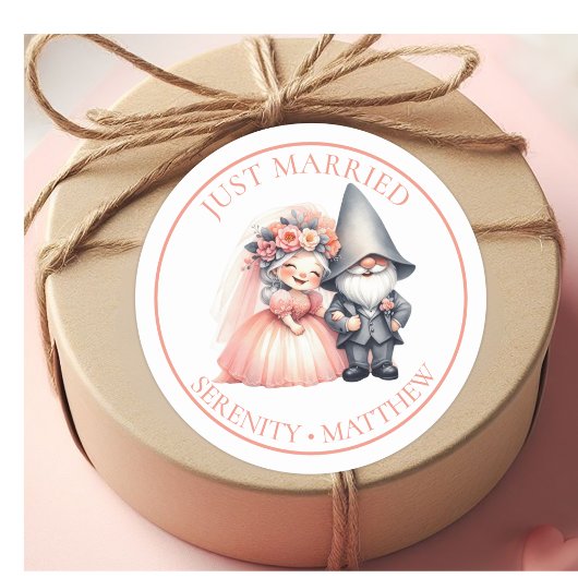 Whimsical Gnome bruiloft net getrouwd gunst Ronde Sticker