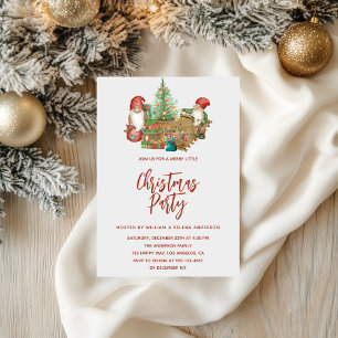 Whimsical Gnome & Christmas Tree Holiday Party Kaart